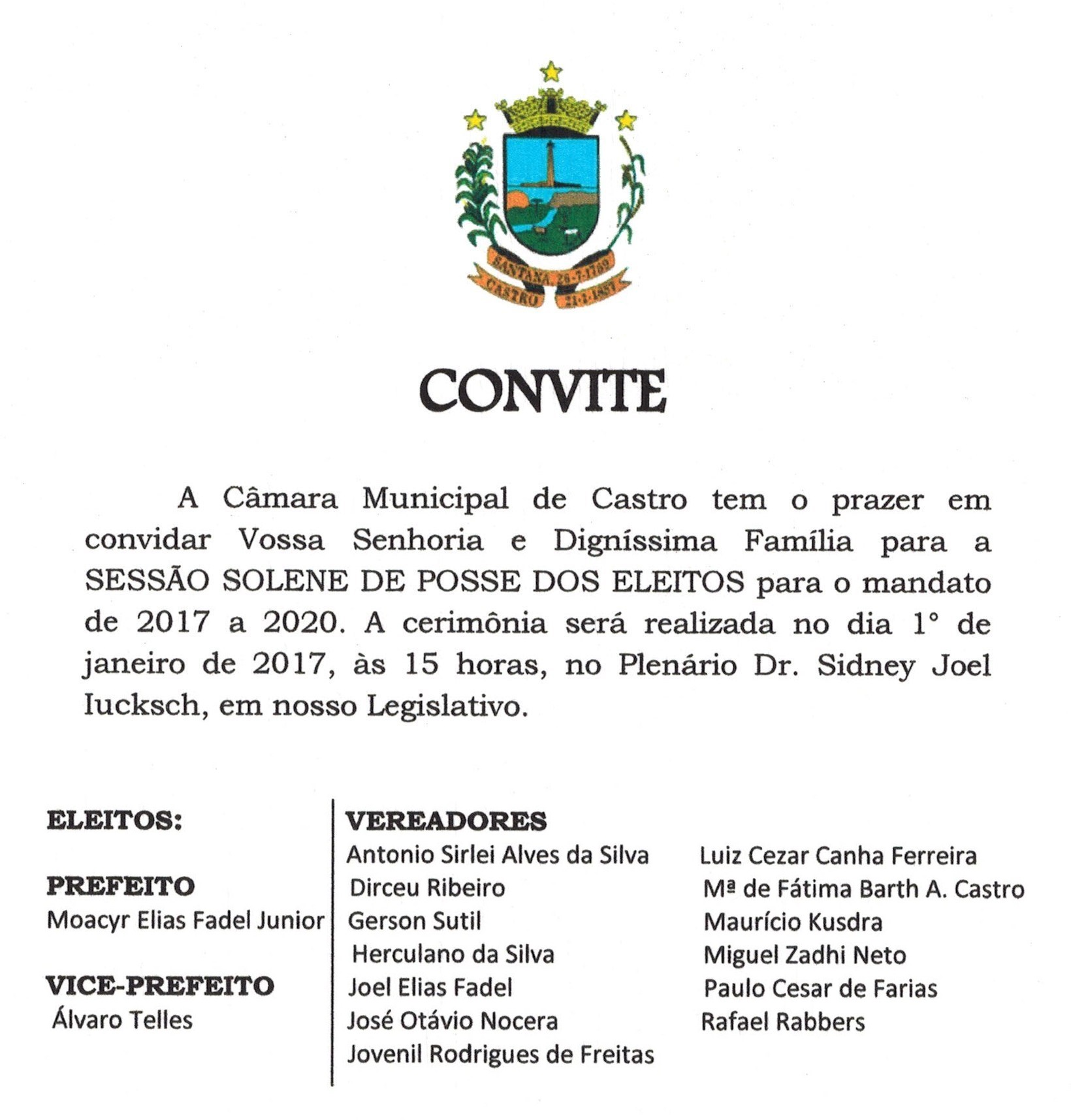  Posse dos eleitos para o mandato de 2017 à 2020