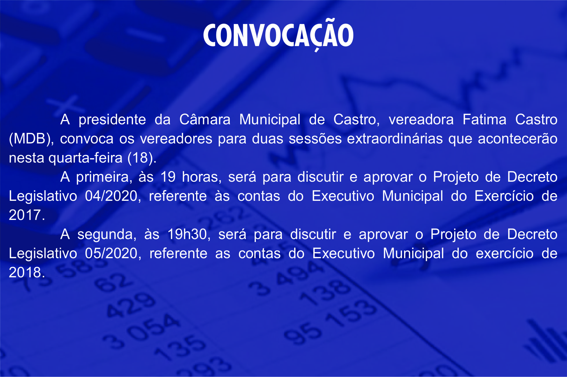 CONVOCAÇÃO PARA SESSÕES EXTRAORDINÁRIAS - 18-3-2020