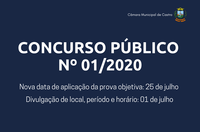 Prova objetiva do Concurso Público nº 01/2020 tem nova data